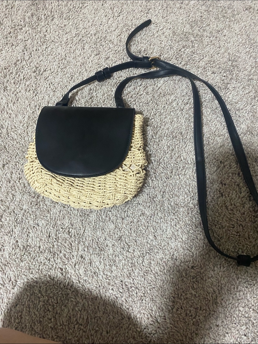a new day Black and Natural Straw Crossbody Bag